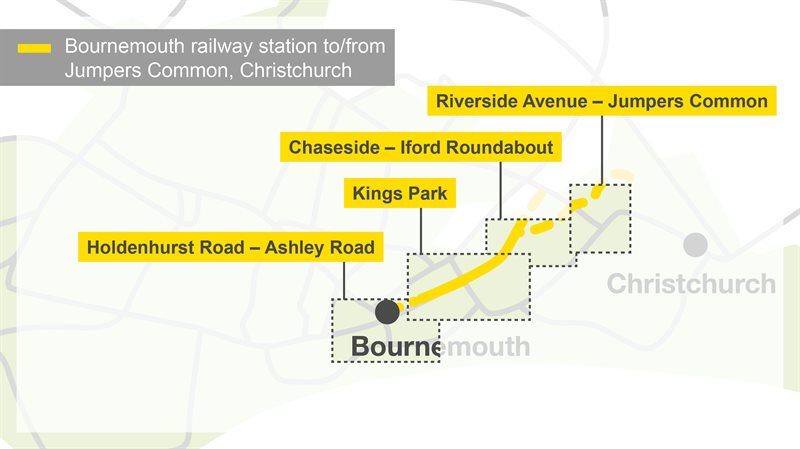 Bournemouth station to Jumpers Common overview