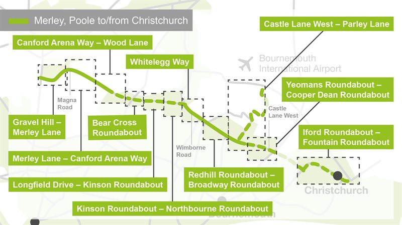 Merley to Christchurch overview map