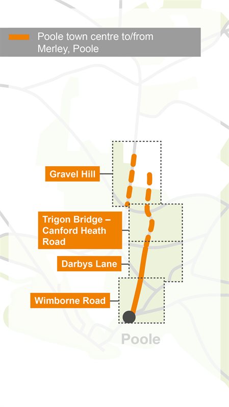 Poole Town Centre to Merley overview map