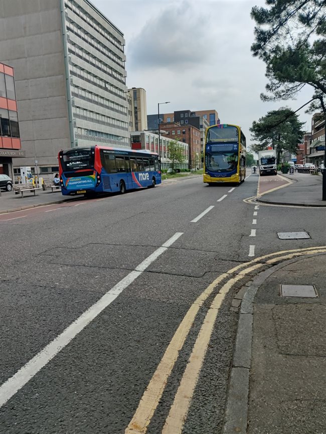Buses driving along the road