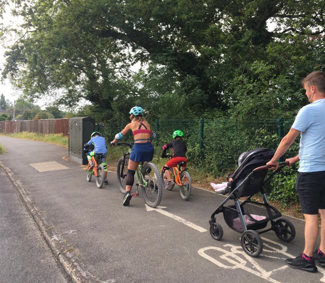family on cycle path