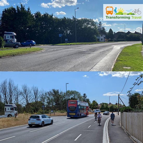 Before and after image near Hayes Lane Junction on Wimborne Road West.