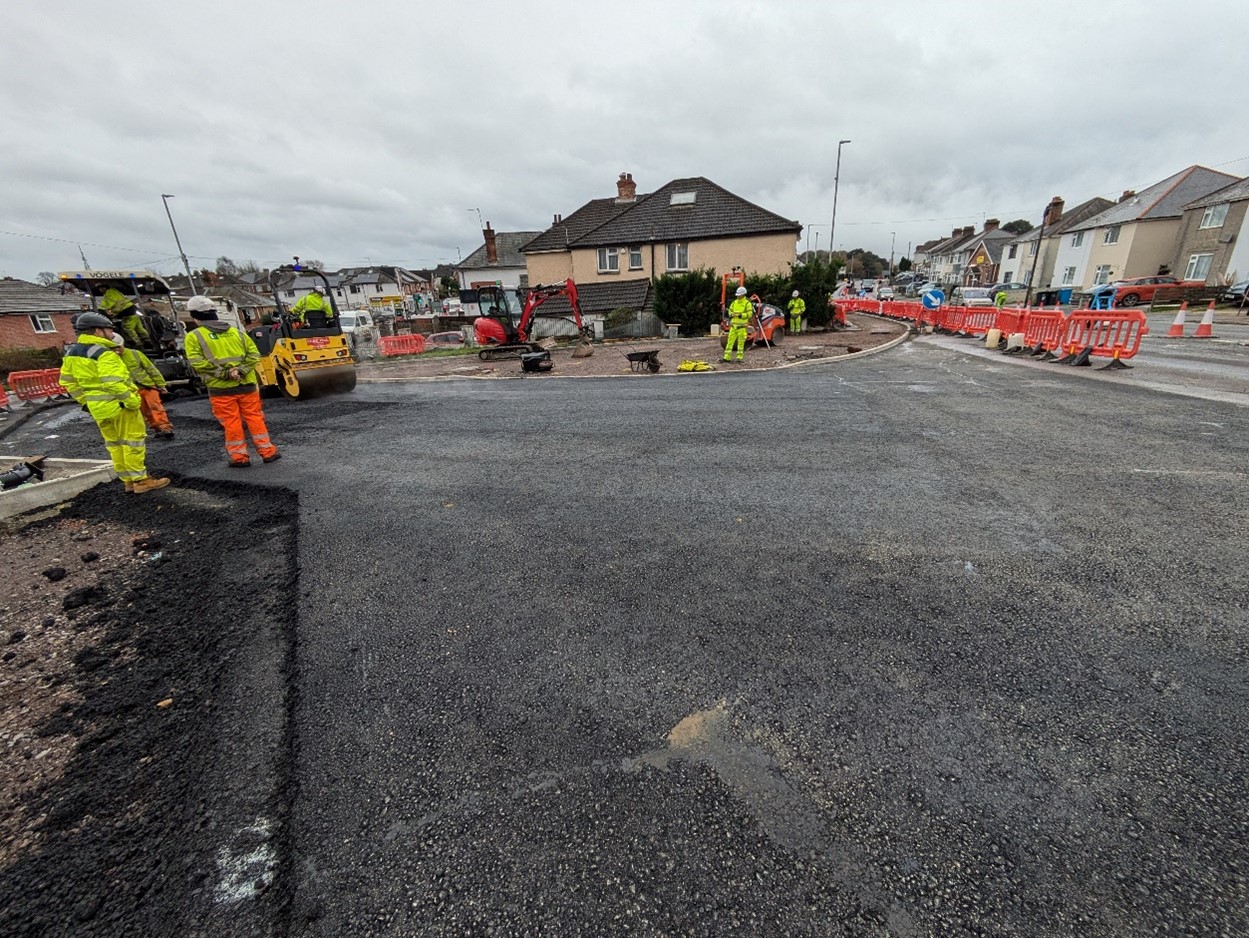 Full depth road carriageway construction of Sea View Road junction - view toward Ringwood Road and Sea View Road