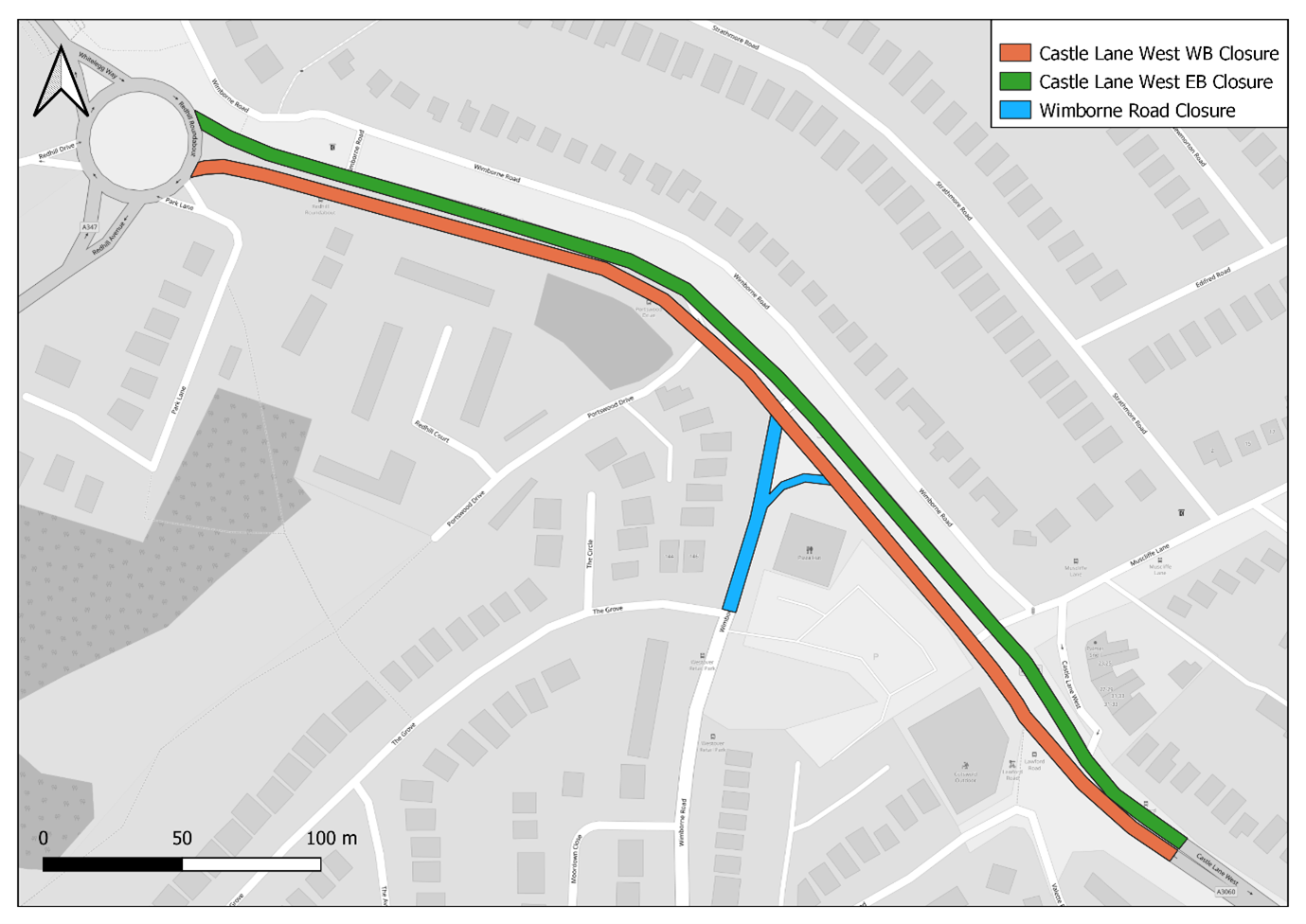 A map showing the different closure routes