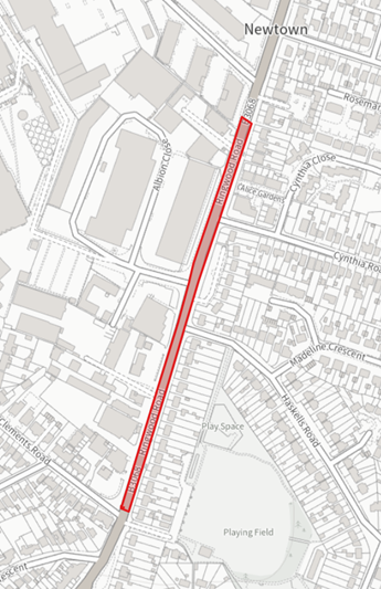 A road map of the area of Ringwood road that surfacing will be completed on.