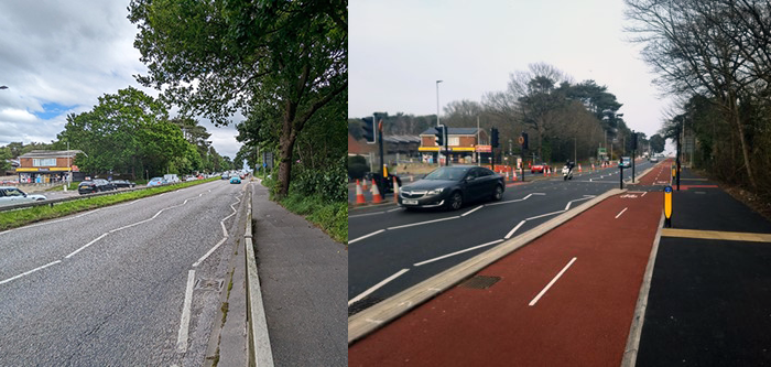 The left is Ringwood Road before the works, and the right is after the works
