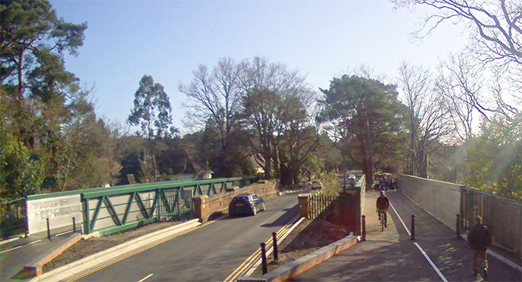 An elevated view of all three bridges in use